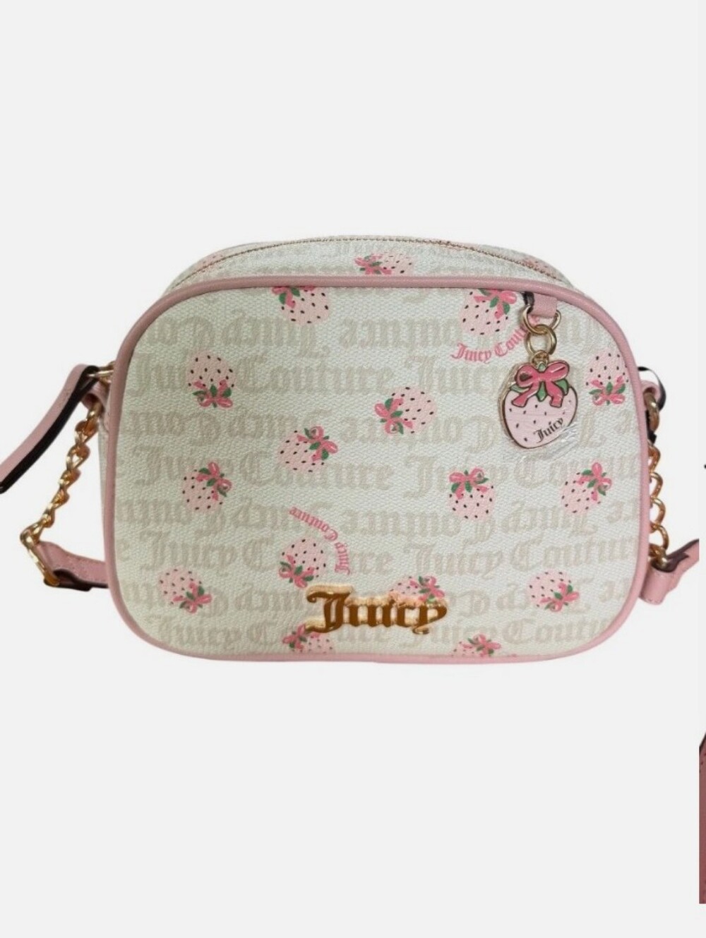 Juicy Couture Pink White Strawberry Berry Sweet Crossbody Bag Purse Strawberries